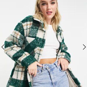 Abercrombie & Fitch Forest Green Plaid Teddy Jacket - Size Small